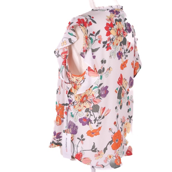 Liz Claiborne White Ruffled Mandarin Collar Blouse, Petite Medium Size, NWT. - Picture 5 of 11